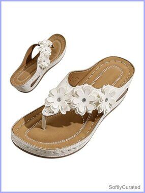 Orthopedic Arch Support Floral Wedge Sandals Slide Thong Slip On